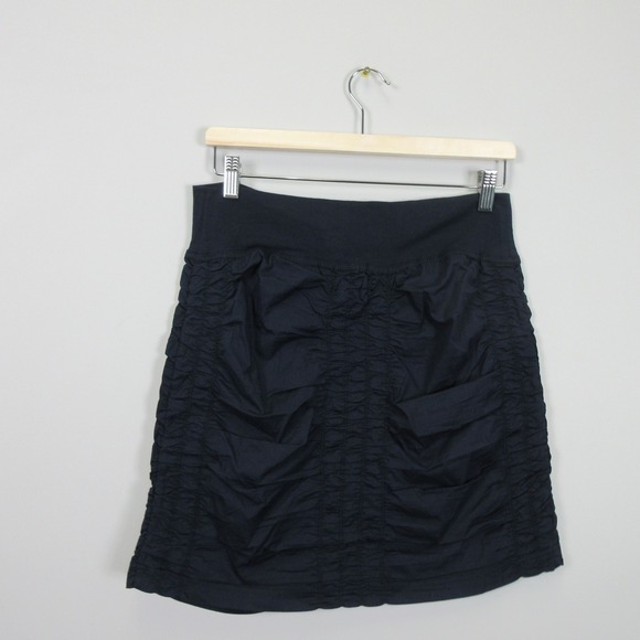 IXVI Wearables Womens Navy Blue Ruched A Line Knee Length Skirt Size M Lagenlook - Picture 6 of 8